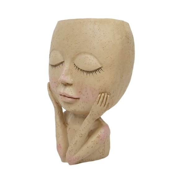 Face Head Flower Planter Container Pot Flowerpot Figure Garden Decor Tabletop - Picture 3 of 12